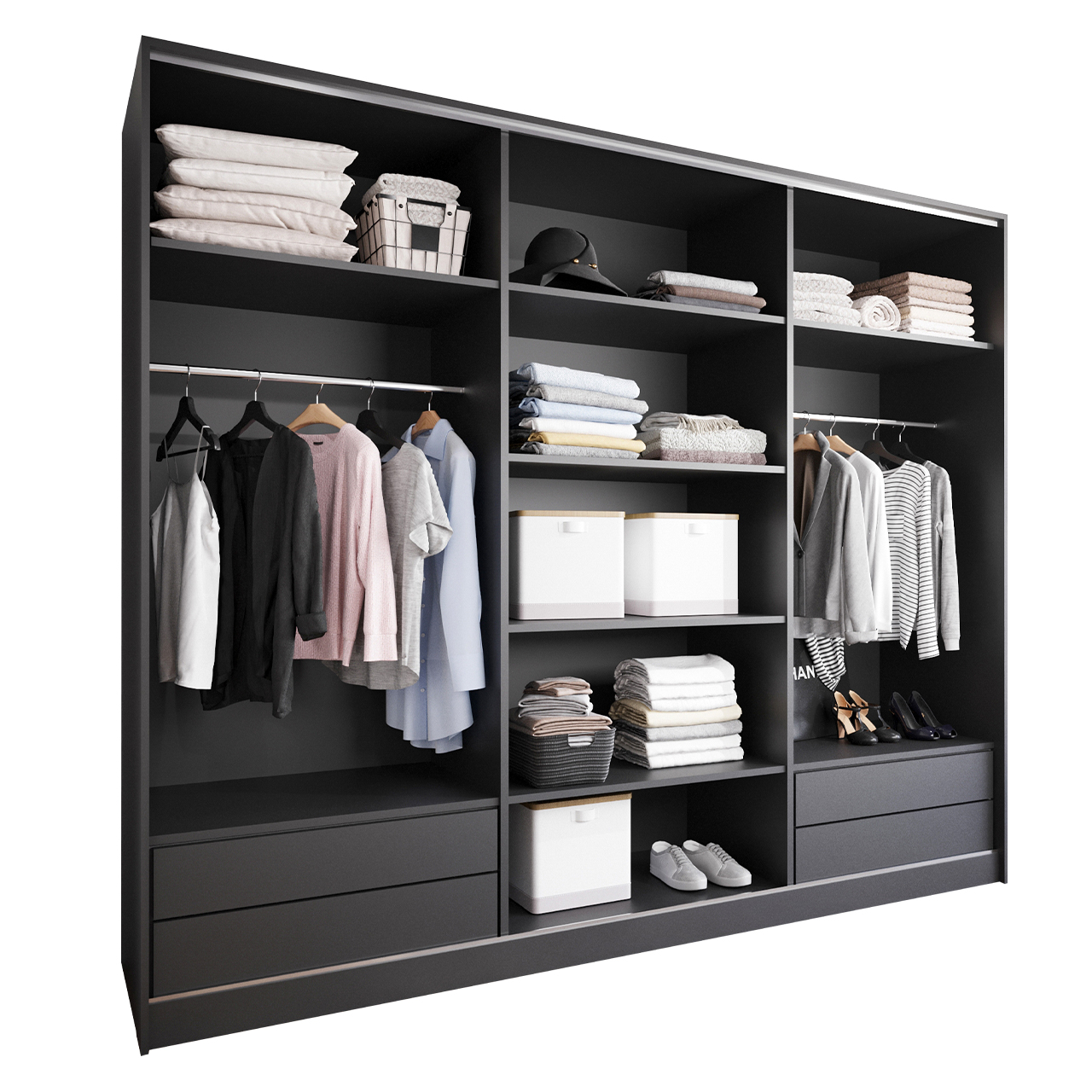 Sliding Wardrobe with Mirror and Drawers GRANO D 270 black