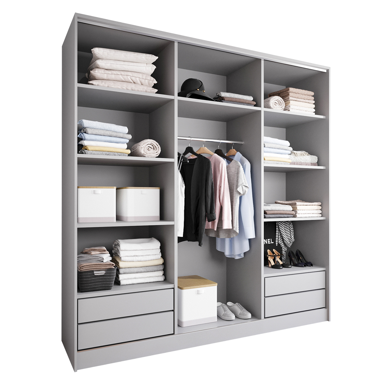 Sliding Wardrobe with Mirror and Drawers GRANO C 200 grey