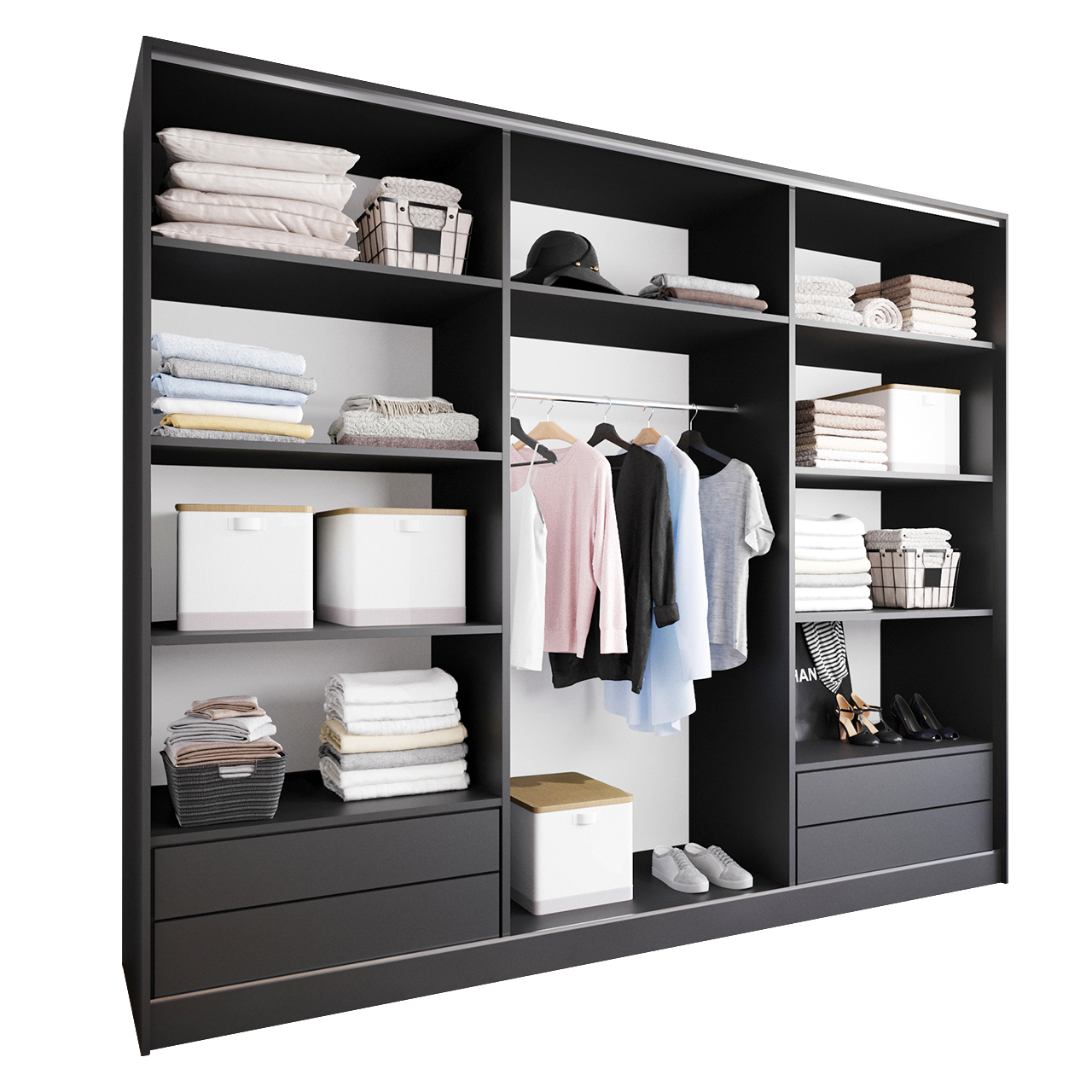 Sliding Wardrobe with Drawers BRITTO D 270 black