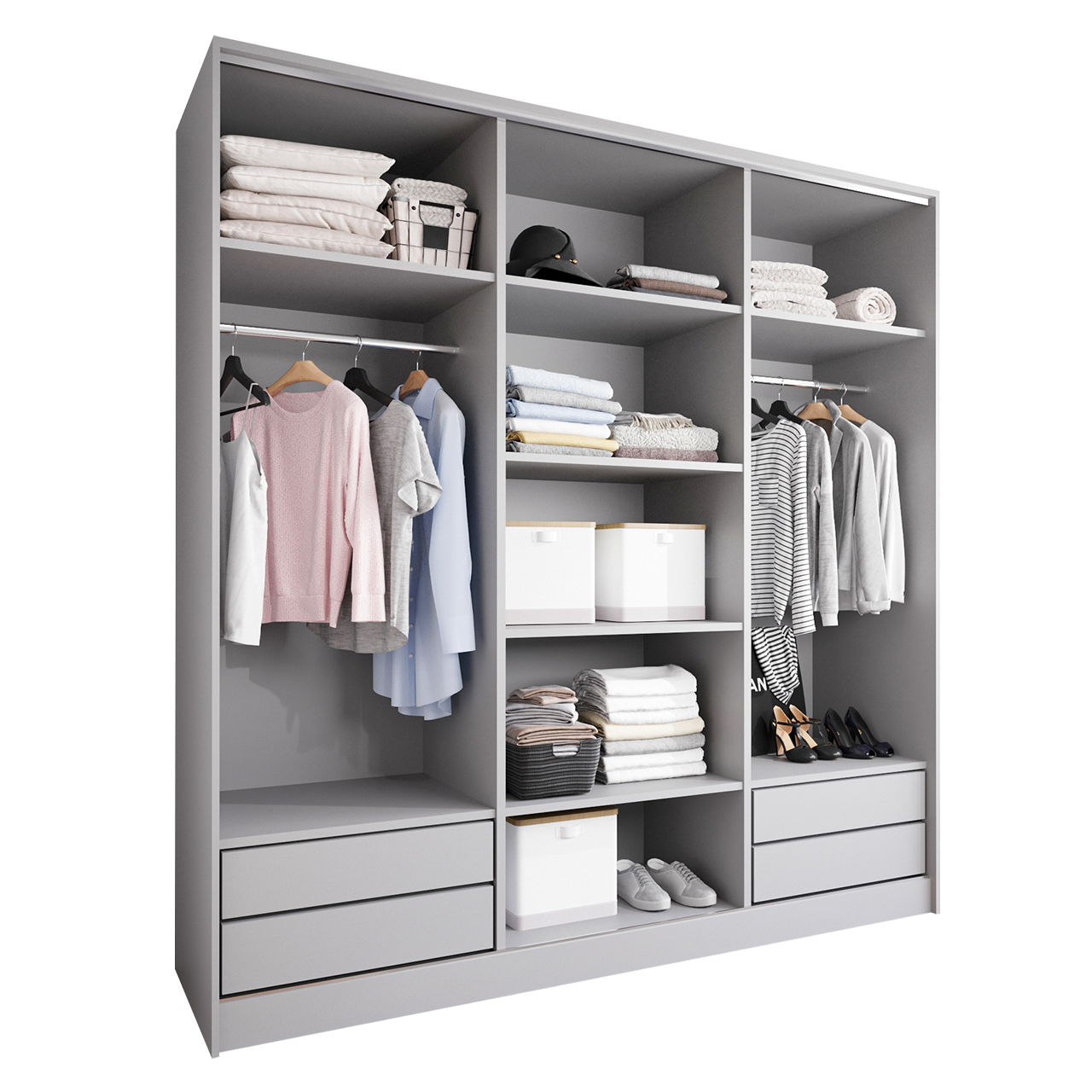 Sliding Wardrobe with Mirror and Drawers GRANO D 200 grey