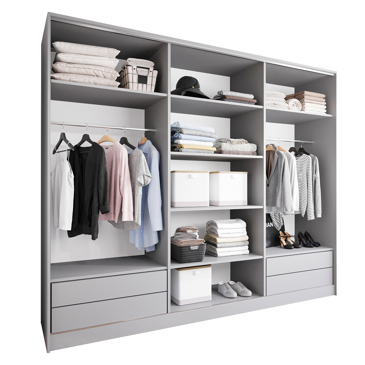 Sliding Wardrobe with Drawers BRITTO D 270 grey