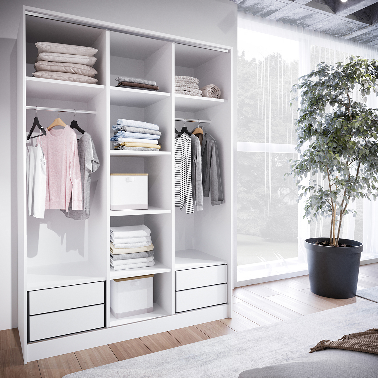 Sliding Wardrobe with Drawers BRITTO D 150 white