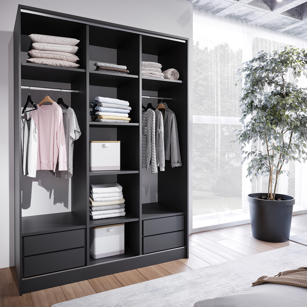 Sliding Wardrobe with Drawers BRITTO D 150 black