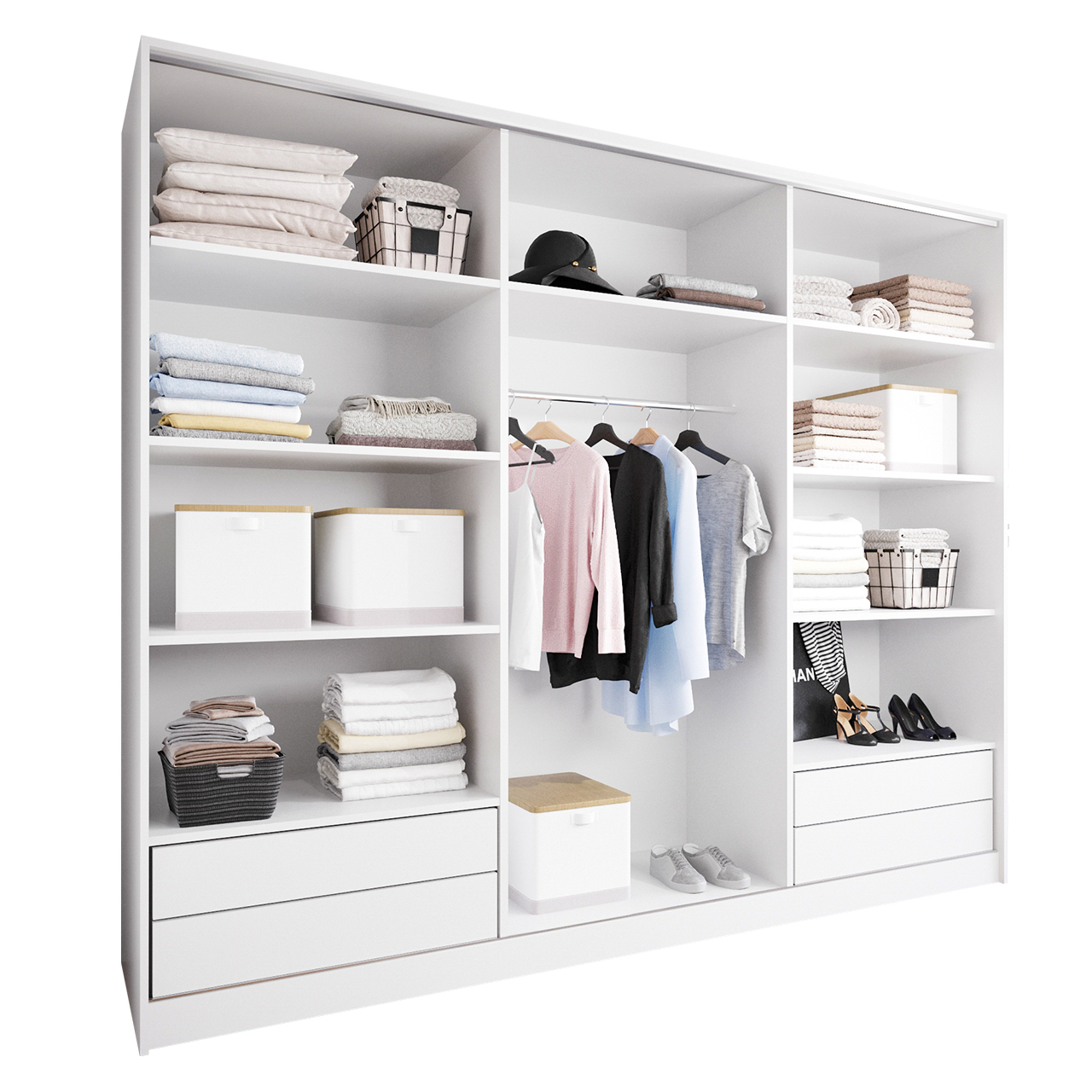Sliding Wardrobe with Mirror and Drawers GRANO C 270 white