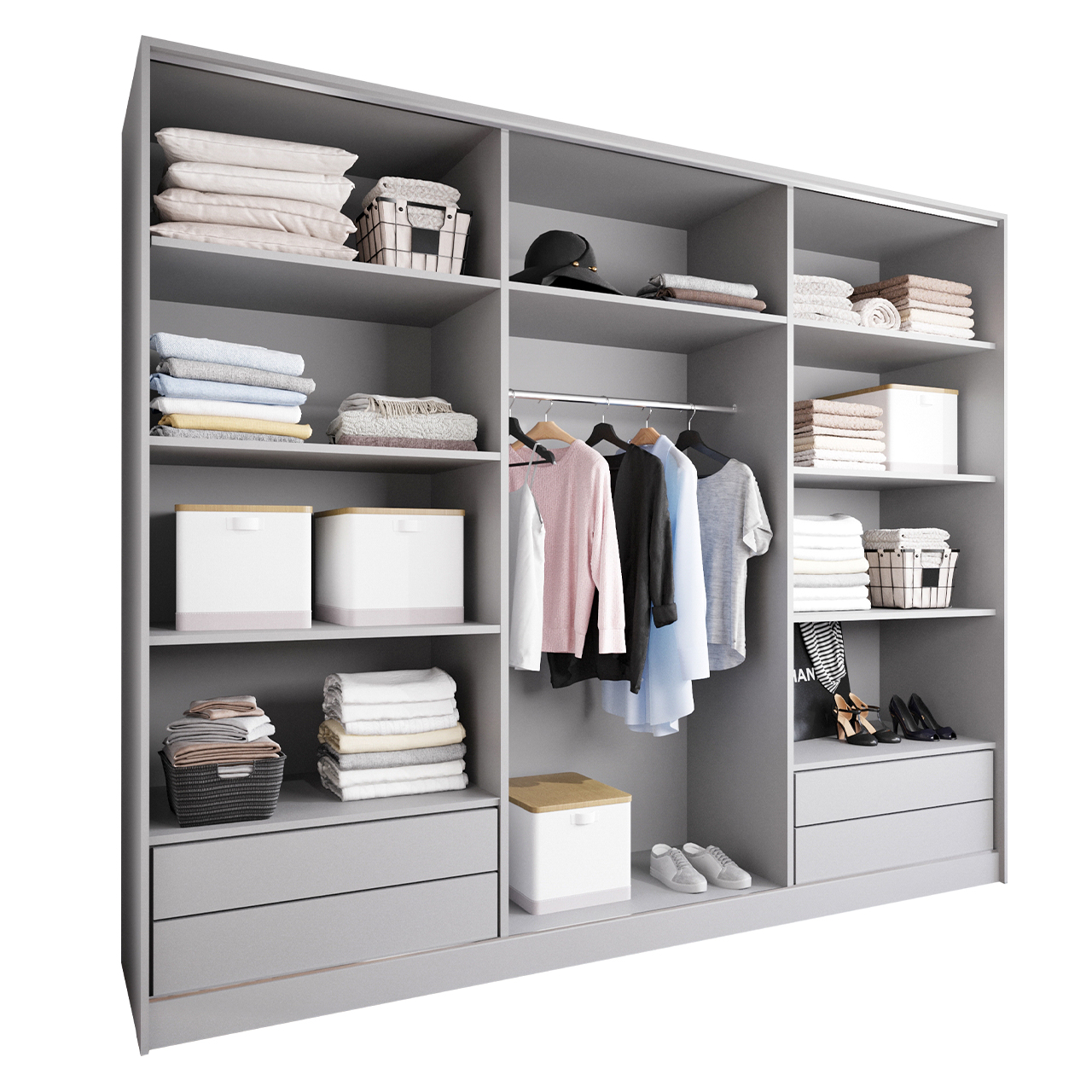 Sliding Wardrobe with Mirror and Drawers GRANO C 270 grey