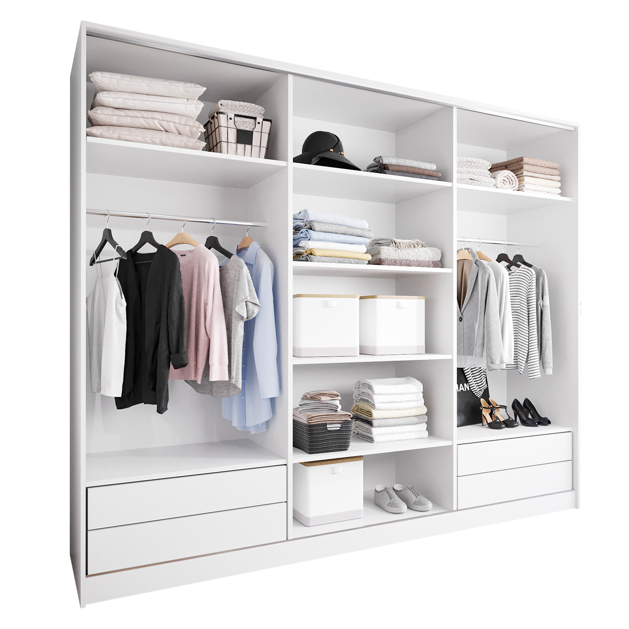 Sliding Wardrobe with Mirror and Drawers GRANO D 270 white