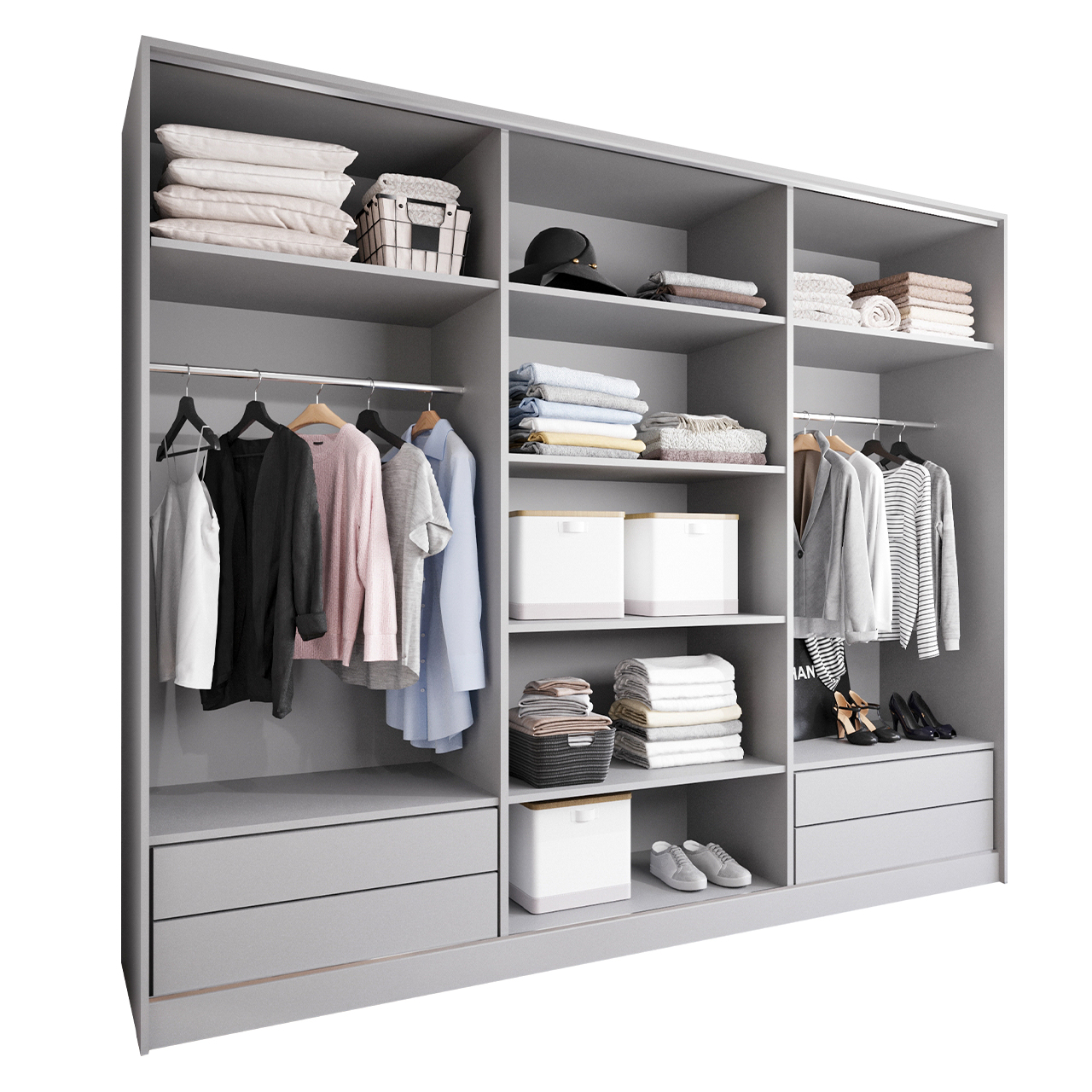 Sliding Wardrobe with Mirror and Drawers GRANO D 270 grey