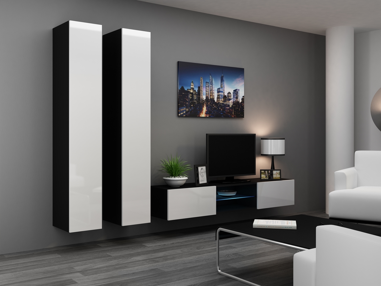 Furniture sets: Entertainment unit VIGO 19C black / white gloss